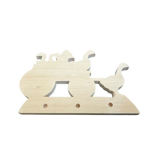 Country Wood Goose Plaque With Pegs VTG 9.25 X 6” Paint Yourself Geese in Cart - Picture 2 of 2